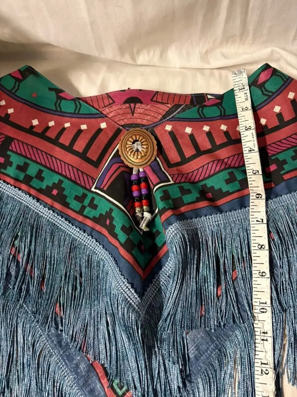 Vintage 1980s Sarah's Stuff Southwest Tribal Print Fringed Shawl